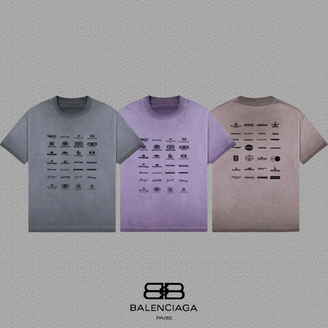 P90✨🔥 [balenciaga] 2026FW Paris lettering short-sleeved T-shirt Premium 26s double yarn 300g fabric, washed and sprayed with old and frayed craftsmanship Color: washed brown, washed Purple, washed Gray Size: S M L XL 2XL
